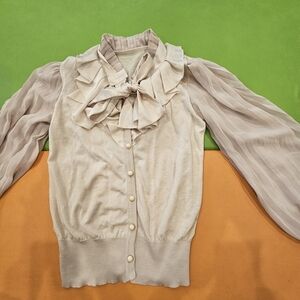 Ruffle Tie-Neck Blouse in Soft Cream